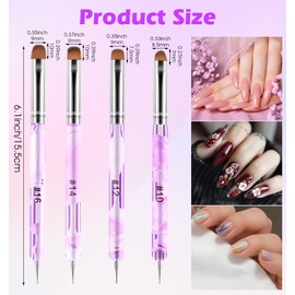 French Tip Brush, 4Pcs Double-Ended French Manicure Brushes, Professional Gel/Acrylic Brushes with Dotting Tools for Detailed Manicures