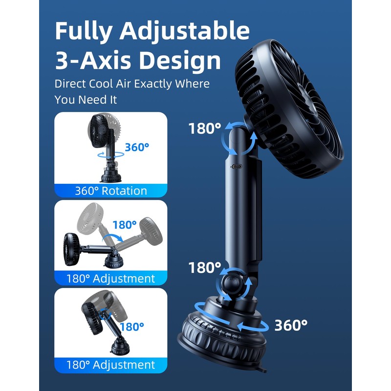 DICMKY Suction Cup Car Cooling Fan for Window Dashboard Backseat,