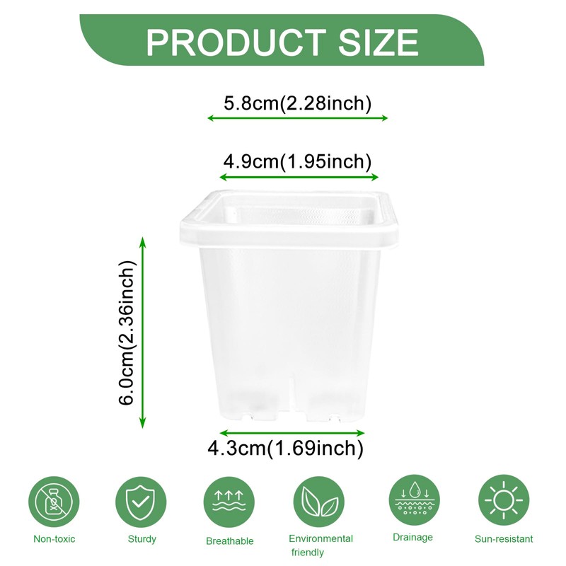 Gyfofix 2 Inch Square Plant Nursery Pots (Black+Clear),50Pcs Seedling Planter