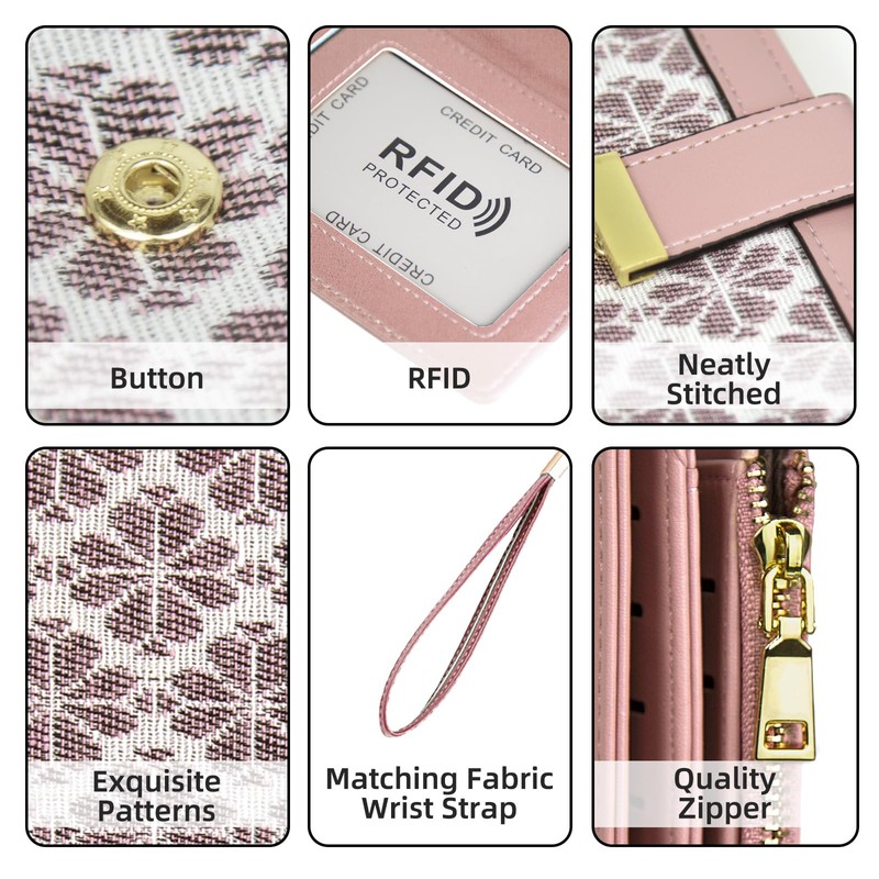 Gosect Women Floral Leather Wallet Large Capacity RFID Blocking Designer
