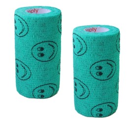 Vet Wrap Wrap Tape (Teal with Smiles) (2 Pack) (2 Inch x 15 feet) Self Adhesive Adherent Adhering Cohesive Flex Self Stick Bandage Grip Roll Dog Cat Pet Horse