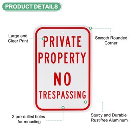 M METERXITY 1-Pack Private Property - No Trespassing Sign, 14 x 10 Inch Rust Free No Unauthorized Entry Sign for Business Waterproof Aluminum Reflective Sign for Courtyard/Pool [Red on White]