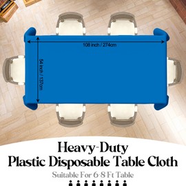 Blue Table Cloth Plastic Premium 6 Pack Thick Blue Disposable Tablecloth Graduation Tablecloths Rectangular 54"x108" Plastic Table Covers for Business Banquet Picnic Camping Birthday Party Table Cloth