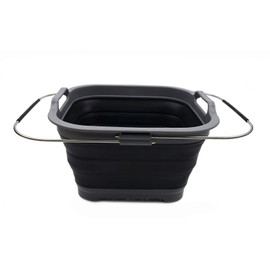 SAMMART 12L(3.17 gallon) Expandable & Collapsible Dish Drainer-Foldable Drying Rack-Portable Dinnerware Organizer-Space Saving Kitchen Storage Tray (1, Grey/Black)