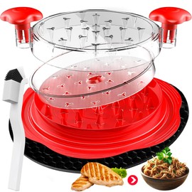 Large Chicken Shredder Tool Twist – BPA-Free Meat Shredder with Visible Lid, Anti-Slip Base, Ergonomic Handle with Brush for Easy Cleaning and Quick Shredding of Chicken, Beef, & Vegetables (Red)