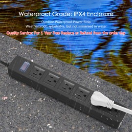 Outdoor Power Strip Waterproof with 6 Outlets, Garden Weatherproof Surge Protector, Christmas Multiple Outlet Exterior Socket for Lighting Appliances. 25FT Extension Cord Strip with Flat Plug.