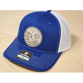 Beach Wave Hat, Richardson 112 Trucker Cap, Adjustable Snapback, Breathable Mesh Back, Blue White