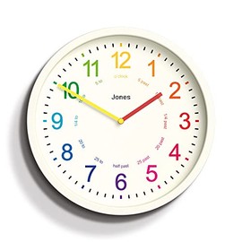 Jones ClocksÂ® Kids Clock - Time Teaching Clock - Learn To Tell the Time Clock - Kids Wall Clock - Childrens Clocks for Bedrooms - Analogue Clock for Kids - Childrens Clock (White)