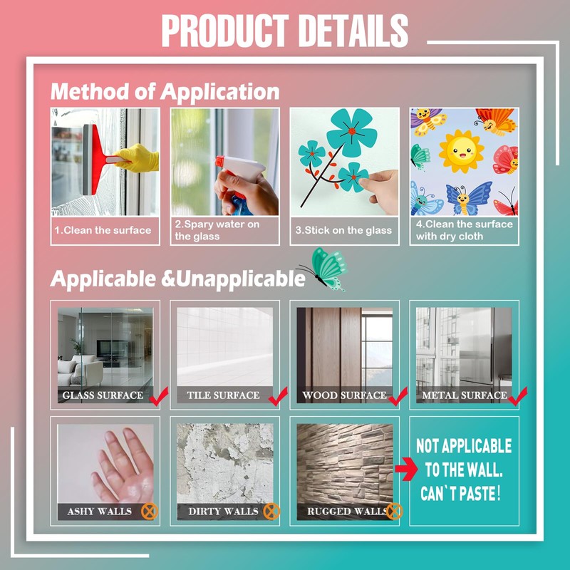 Spring Window Clings for Glass Windows, 86 Pcs Flowers Butterfly