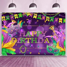 Mardi Gras Birthday Party Decorations, Mardi Gras Themed Party Backdrop Carnival Masquerade Photo Booth Props Background Fabric Mardi Gras Sign Banner Booth Backdrop for Mardi Gras Party Supplies