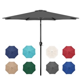 HealSmart 9ft Patio Umbrella with Push Button Tilt/Crank, Outdoor Table Market Yard Umbrella with 8 Sturdy Ribs for Garden, Backyard, Deck, Pool, Grey