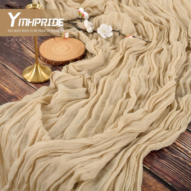 Pack of 2 Cheesecloth Table Runner, Beige, 90 x 300