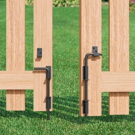 TIBEGOLD 12" Heavy Duty Cane Bolt Gate Drop Rod, Extra Thick Gate Ground Latch Hardware for Wood PVC Vinyl Metal Fences Gates, Wrought Iron Doors Stopper Gate Latches, Black Finish, 2 Pack