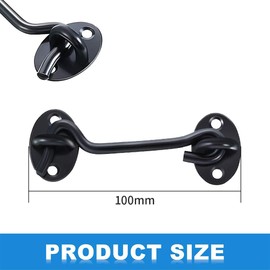Hook and Eye Latch Barn Door Latch, Heavy Duty Solid Thicken Stainless Steel Gate Latch, Cabin Easy Lock Hooks and Eye Latch (100mm /4'', Black)