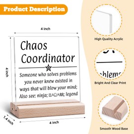 Chaos Coordinator Gifts Acrylic Plaque Administrative Professional Day Gifts Clear Desk Decorative Appreciation Present for Boss Coworker Manager Birthday Thank You Acrylic Sign With Wooden Stand