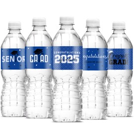 25 Pcs Class of 2025 Graduation Water Bottle Labels Party Decorations, Congrats Grad Water Bottle Wrapper Stickers, Graduation Party Favor Supplies for College Senior High School, Blue