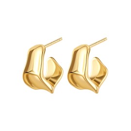 Chunky Gold Hoop Earrings for Women, 14K Gold/Silver Plated Statement Geometric Drop Dangle Earrings Trendy Knot Stud Hypoallergenic Fashionable Gift for Women