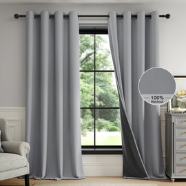 FMFUNCTEX Velux 100% Dark Grey Blackout Curtains for Living Room, Curtains 84 Inches Long Linen Textured Thermal Insulated Curtains for Bedroom, Black Out Drapery Grommet Room Darkening 2 Panels