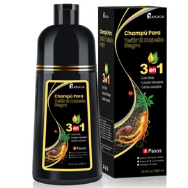 Black Hair Dye Shampoo 3 in 1, Shampoo para Canas con Tinte, Champú para Teñir el Cabello Negro, Champú Tinte Cubre Canas para Mujer y Hombres (500ML)