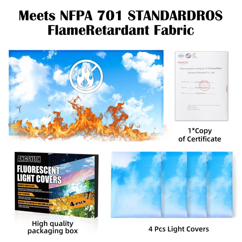 ANGSYLTH 4 Pcs Fluorescent Light Covers with Flame Retardant Certificate