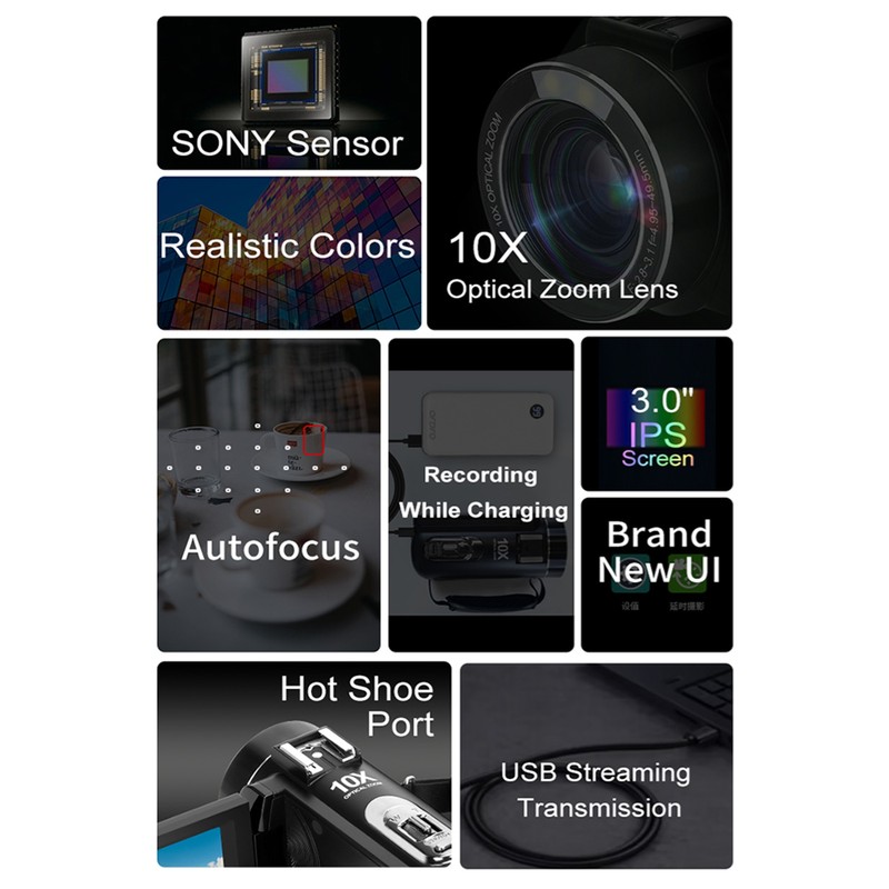 2.7K 24MP Digital Camera 10X Optical Zoom Video Camera Camcorder