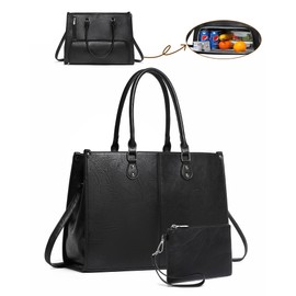Laptop Tote Bag with Insulated Lunch Compartment for Women Work, PU Leather Lunch Bag with 15.6 Inch Computer Compartment