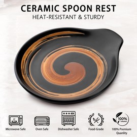 VanlonPro Ceramic Spoon Rest, 5 Inch Spoon Holder for Stove Top, Kitchen Counter, Utensils, Ladle, Coffee Spoons, Cooking spoons, Spatula, Housewarming Gifts, Heat-Resistant, Hand-painted Black & Gold