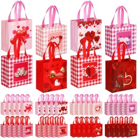 Sanwuta 48 Pcs Valentine's Day Gift Reusable Treat Bags with Handles - Non Woven Waterproof Goody Bags for Gifts & Party Favors