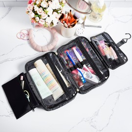 Once Upon a Rose Makeup Bag, Multifunctional Travel and Toiletries Bag, Cosmetics Essentials Accessories Bag with Zippers, Luxurious, Classic, and Chic Black Cow Pattern Makeup Bag