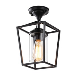 HMVPL Farmhouse Semi Flush Mount Ceiling Lights, Black Close to Ceiling Lamp with Glass Lampshade for Bedroom Kitchen Island Entryway Dining Room Hallway