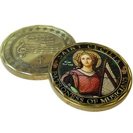 Aizics Mint St Cecilia Coin, Patron Saint of Musicians, Catholic Challenge Coin, Musician Gift, Religious Coin Collectibles, Copper Plated 38mm x 2mm
