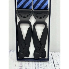 Brooks Brothers NIB Brooks Brothers Suspenders Braces Navy/Blue Stripe Adjustable Y Back Leather