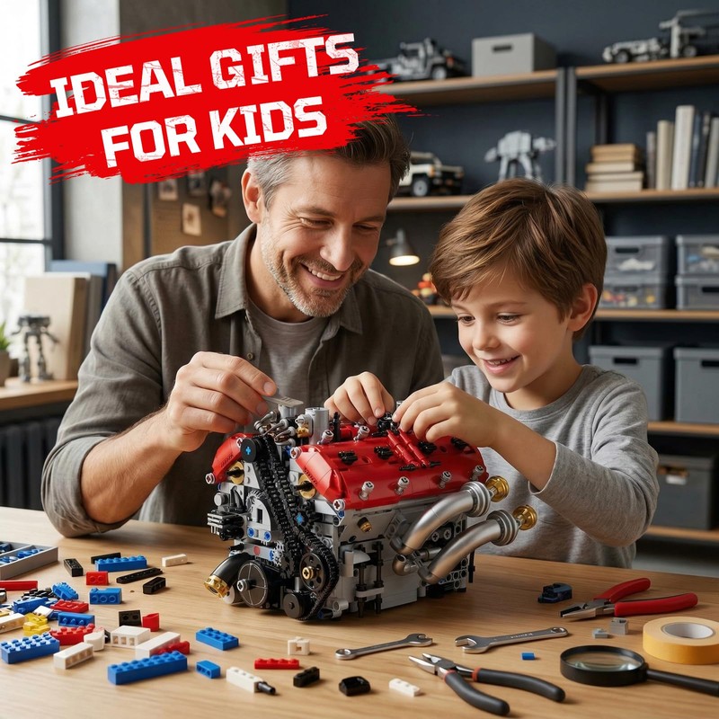 DOLIVE V8 Engine Model Kits that Runs, 1370PCS 8-Cylinder Engine