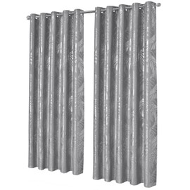 Olivia Rocco Leaf Sparkle Blackout Curtains Super Soft Thermal Insulated Ring Top Eyelet Curtain for Living Room Bedroom Drapes Window Black 2 Panels Home Decoration, Silver 66x90