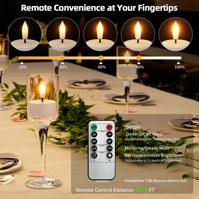 Rechargeable Flameless Tea Lights Candles with Charging Station 6Pcs Battery
