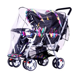 ZERONOWA 2 Seater Baby Stroller Rain Cover Vertical Twin Two Seater Rain Cover (Clear)