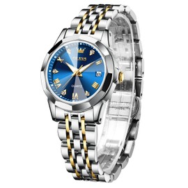 OLEVS Women's Wristwatch, Fashionable, Quartz, Popular, Waterproof, Diamond, Date, Easy to Read, blue, Bracelet Type