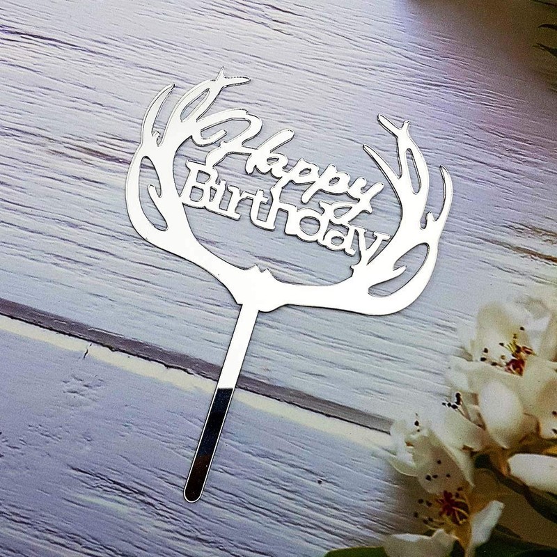Decoración para tarta de cumpleaños de Antlers (acrílico plateado espejo)