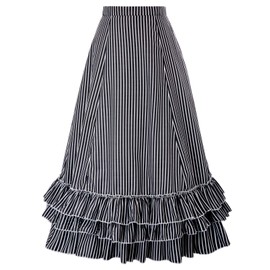 Belle Poque Plus Size Gothic Victorian Skirt Dresses for Women (Black Grey White,3XL)