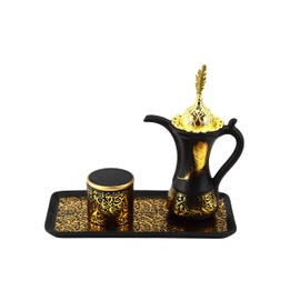 INTENSE OUD Royal Tea Set Bakhoor Burner | Frankincense Resin Burner | Office & Home Decor | Arabia Bakhoor/Oudh/Oud Burner (Mabkhara) | Tray 8 Inches Tall | Black