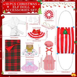 Jenaai 12 Pieces Christmas Elf Clothes Accessory Santa Clothing for Elf Clothes Set Includes Elf Doll Clothes, Bathrobe, Sleeping Bag, Scarf, Apron and Sock (Simple Style)