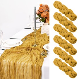 Pesonlook 6 Pack Mustard Cheesecloth Table Runner,10FT Boho Table Runner 35x120 Inch Rustic Gauze Table Runner for Wedding Bridal Baby Shower Birthday Party Table Decorations