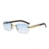 Sky Blue Gradient Tint Vintage Woodgrain Rimless Men Women Gold