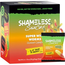 Shameless Snacks - Healthy Low Calorie Snacks, Low Carb Keto Gummies (Gluten Free Candy) - 6 Pack Super Wild Worms