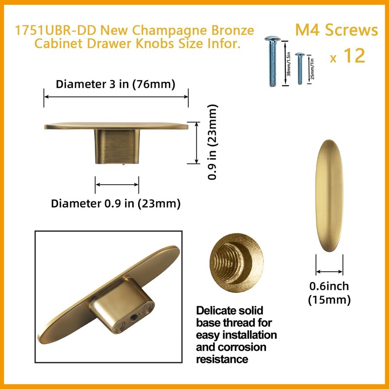Goo-Ki 6pack Champagne Bronze Cabinet Drawer Knobs - 3" Full
