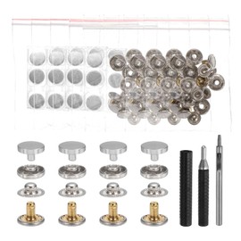sourcing map 24 Set Leather Snap Fasteners Kit 10mm Metal Snap Button Press Studs Leather Rivets Snaps with 3 Setter Tools for Clothes Jackets Jeans Wears Bags, Silver Tone