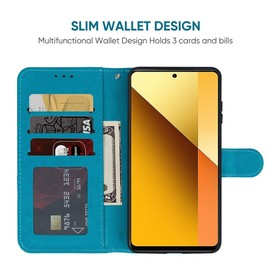 Bohefo Case for Redmi Note 13 5G / 13R Pro, Flip Wallet with Tempered Glass, Mandala Leather, Blue