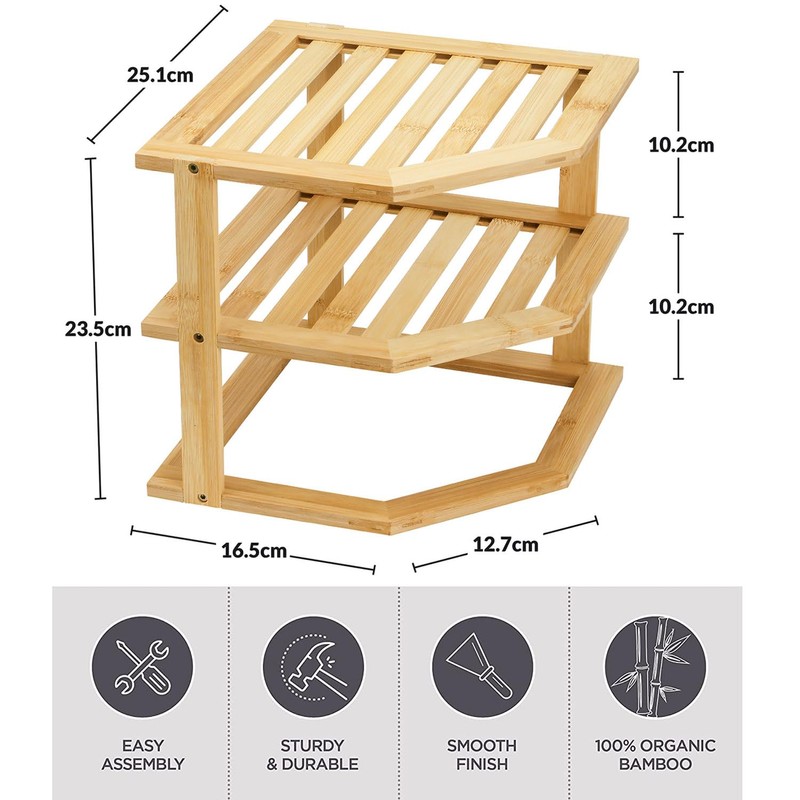 Taylor & Brown Bamboo 3 Tier Corner Shelf Unit Kitchen