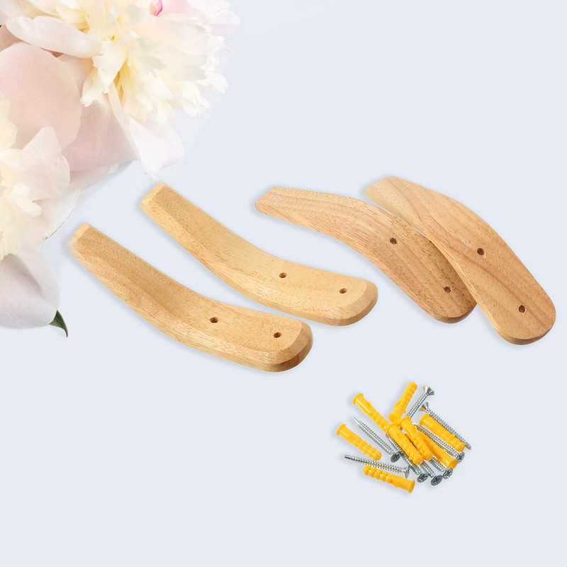 Boao 4 Pieces Wood Hooks for Towels Wall-Mounted Natural Wood