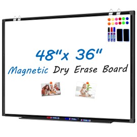 H-Qprobd White Board Dry Erase 4' X 3', Magnetic Dry Erase Board for Wall 48" X 36" Aluminum Frame, Hanging Whiteboard for Home, School, Office, Kitchen